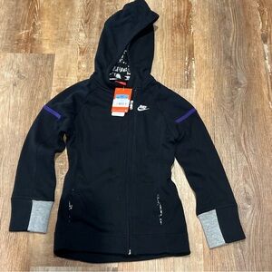 Nike SB Kids Girls Full Zip Hoodie Sweatshirt Gray Black Logo Sleeve Size Medium